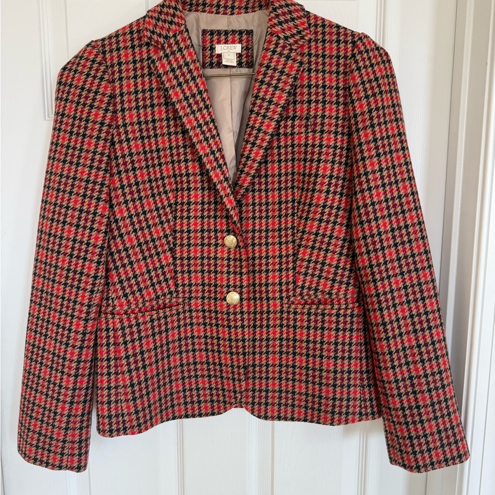 J. Crew Red and Black Houndstooth Blazer